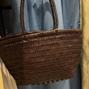 Dragon Diffusion Woven Leather Basket Tote Triple Jump Small Brown Handwoven Bag